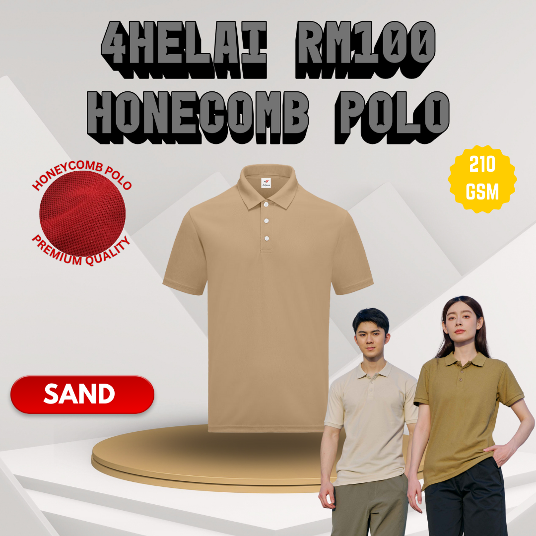 [4 Helai RM100] Honeycomb Polo 210 gsm Unisex Polo Tee