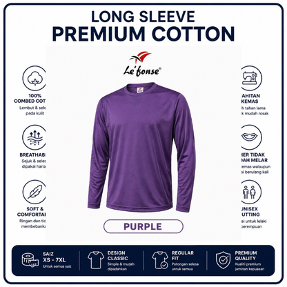 [5Helai RM100]Premium Cotton Long Sleeve T-Shirt 160gsm | Unisex XS–3XL | 100% Combed Cotton