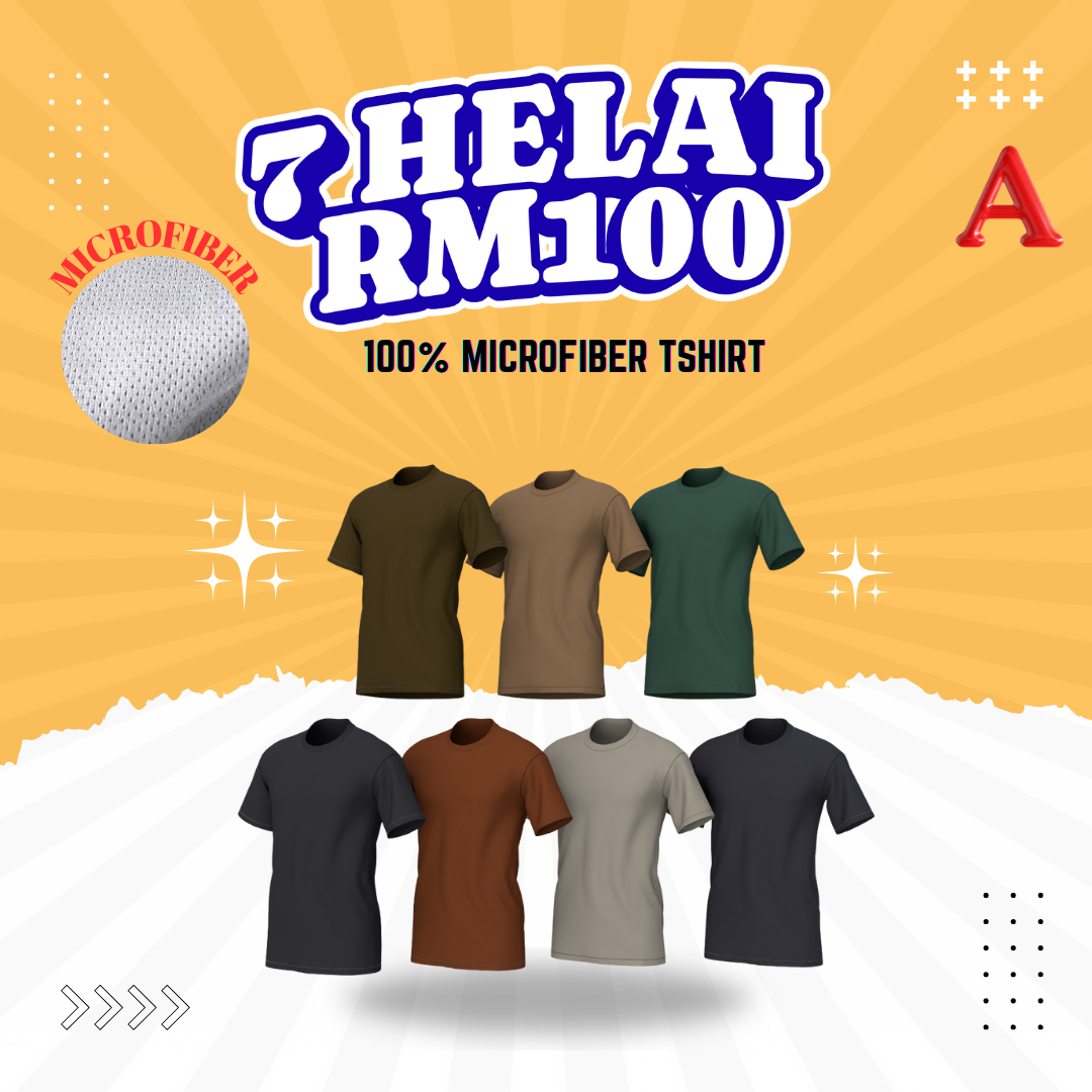 Microfiber Tshirt [7Helai RM100] Unisex Jersey 100% Prime Tech Microfiber Anti UV Anti Bacteria