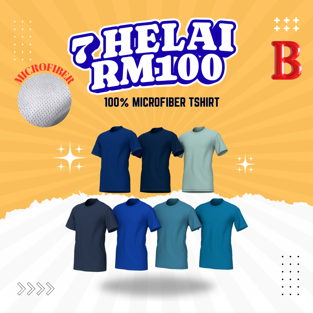 Microfiber Tshirt [7Helai RM100] Unisex Jersey 100% Prime Tech Microfiber Anti UV Anti Bacteria