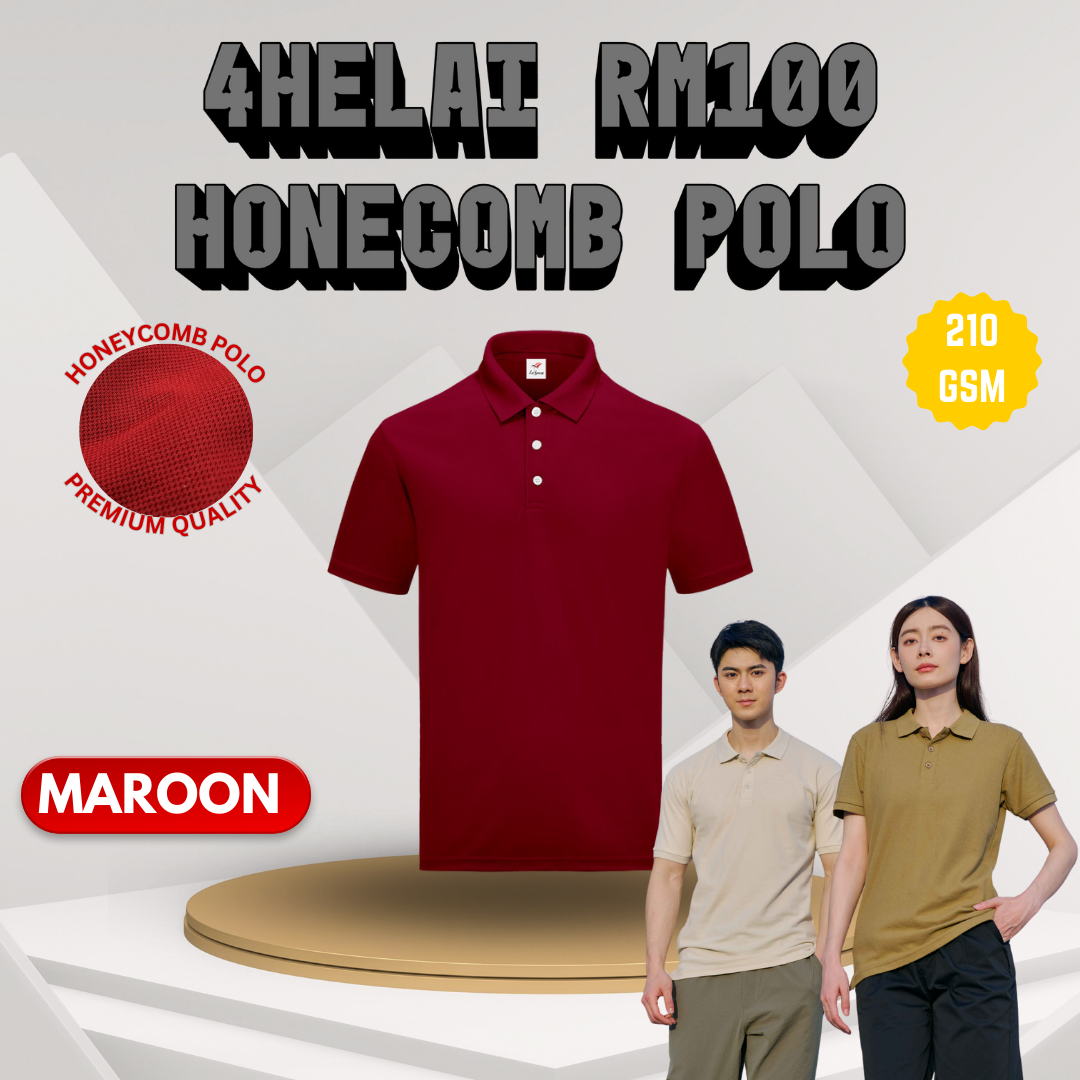 [4 Helai RM100] Honeycomb Polo 210 gsm Unisex Polo Tee