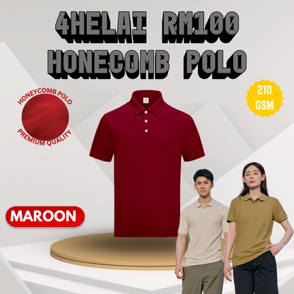 [4 Helai RM100] Honeycomb Polo 210 gsm Unisex Polo Tee