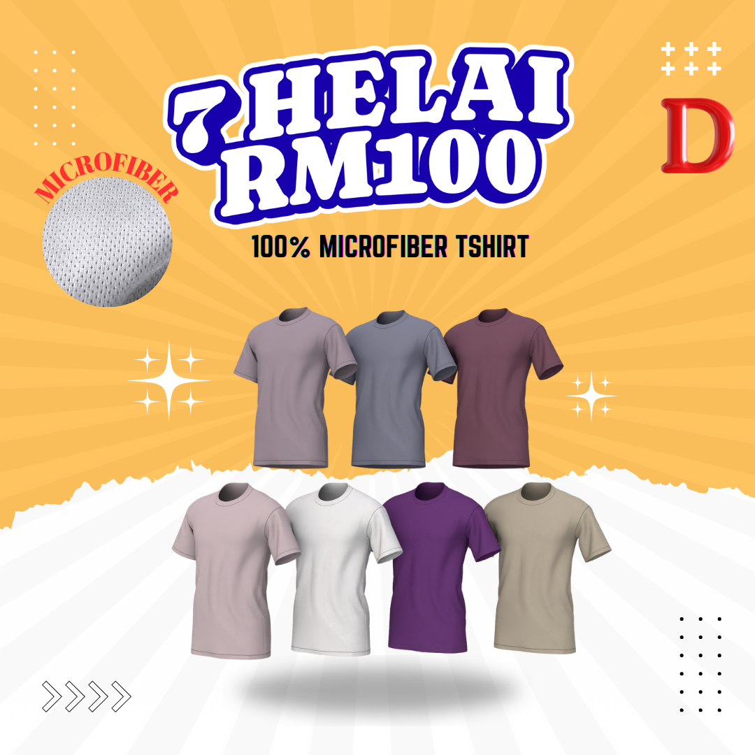 Microfiber Tshirt [7Helai RM100] Unisex Jersey 100% Prime Tech Microfiber Anti UV Anti Bacteria