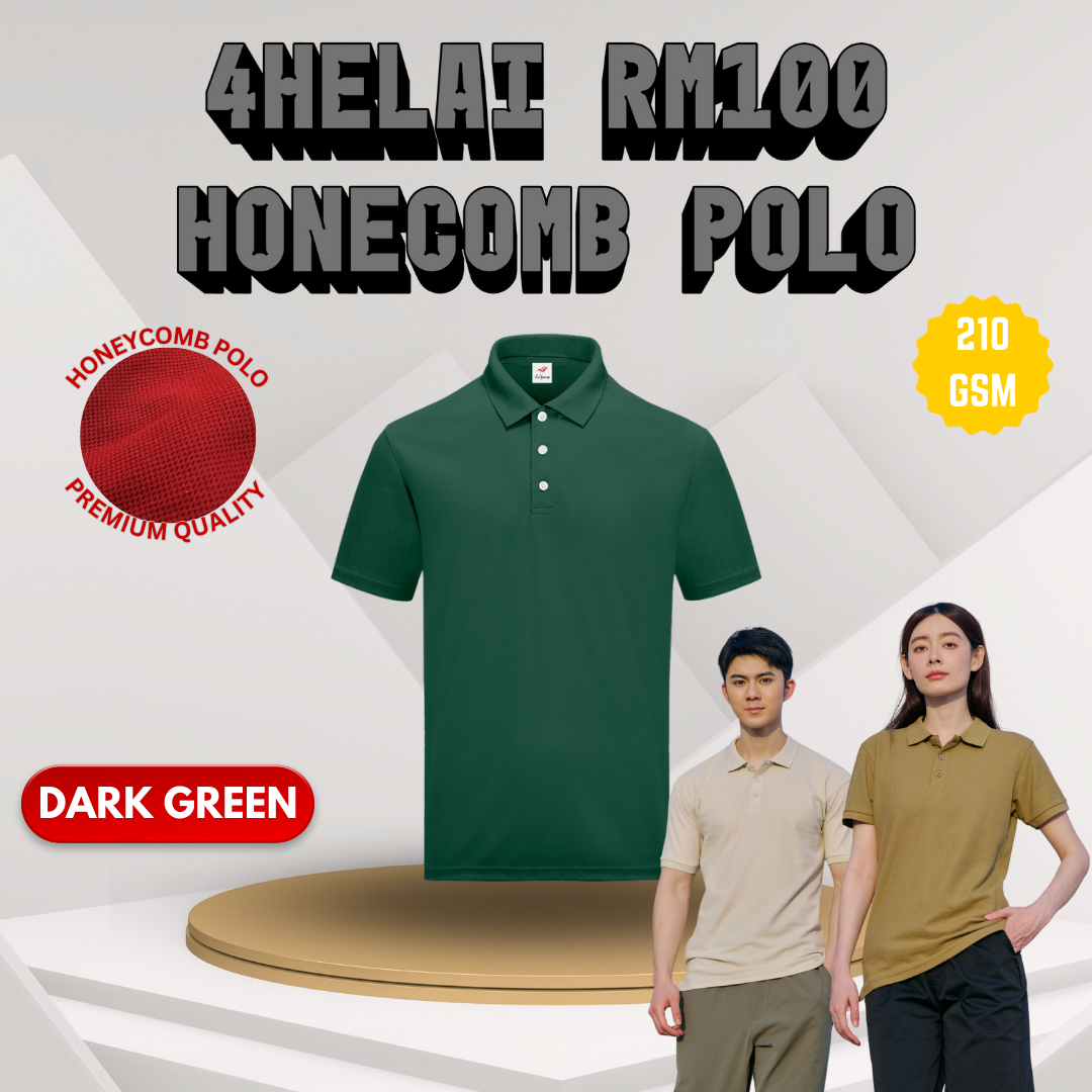 [4 Helai RM100] Honeycomb Polo 210 gsm Unisex Polo Tee
