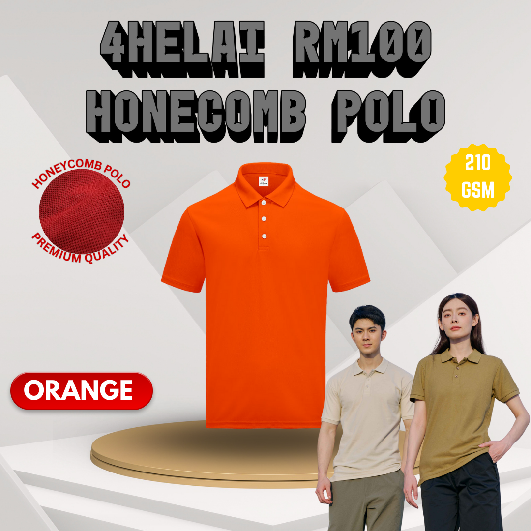 [4 Helai RM100] Honeycomb Polo 210 gsm Unisex Polo Tee