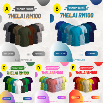 100% Premium Cotton T-Shirt Bundle | Breathable Summer Tee for Men & Women | 7 Helai RM100