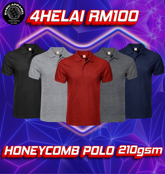 [4 Helai RM100] Honeycomb Polo 210 gsm Unisex Polo Tee