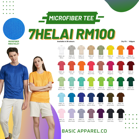 Microfiber Tshirt [7Helai RM100] Unisex Jersey 100% Prime Tech Microfiber Anti UV Anti Bacteria