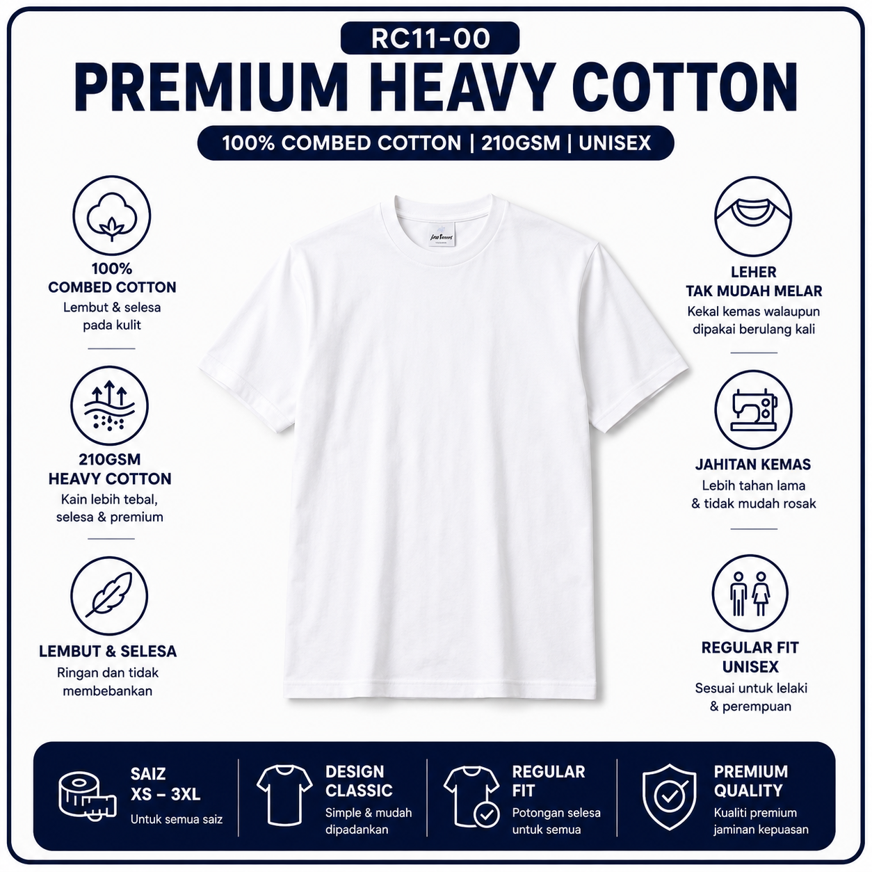 Premium Heavy Cotton T-Shirt 210GSM | 4 Helai RM100 | Original RM35/Helai