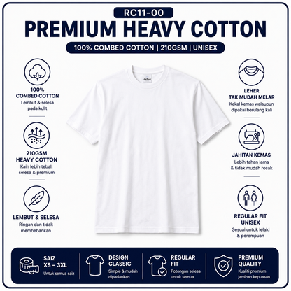 Premium Heavy Cotton T-Shirt 210GSM | 4 Helai RM100 | Original RM35/Helai
