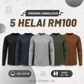 【5 Helai RM100】Premium Cotton Long Sleeve T-Shirt Bundle 160GSM | Unisex XS–3XL