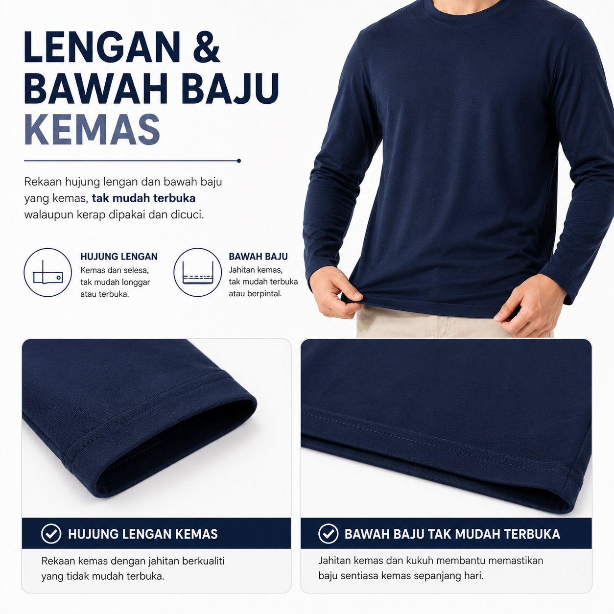 [5Helai RM100]Premium Cotton Long Sleeve T-Shirt 160gsm | Unisex XS–3XL | 100% Combed Cotton