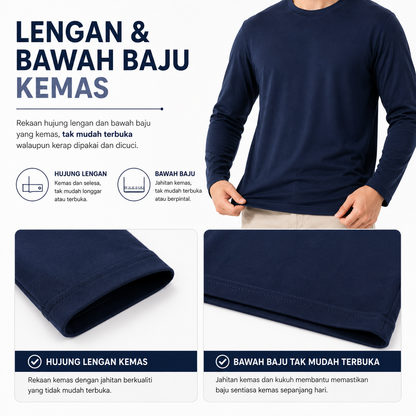[5Helai RM100]Premium Cotton Long Sleeve T-Shirt 160gsm | Unisex XS–3XL | 100% Combed Cotton