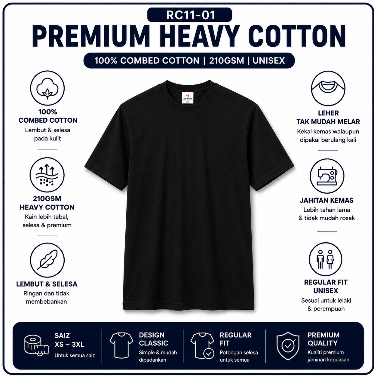 Premium Heavy Cotton T-Shirt 210GSM | 4 Helai RM100 | Original RM35/Helai