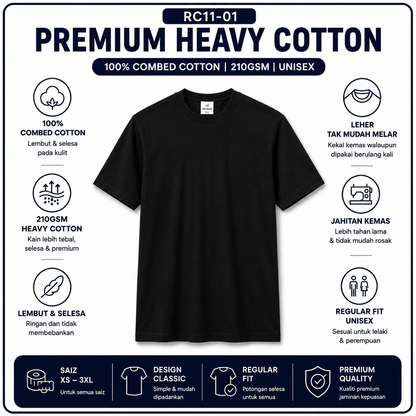 Premium Heavy Cotton T-Shirt 210GSM | 4 Helai RM100 | Original RM35/Helai