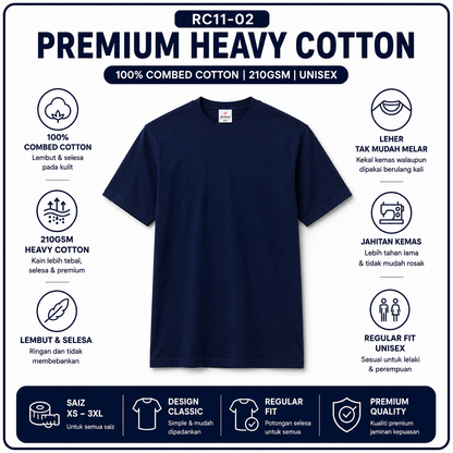 Premium Heavy Cotton T-Shirt 210GSM | 4 Helai RM100 | Original RM35/Helai