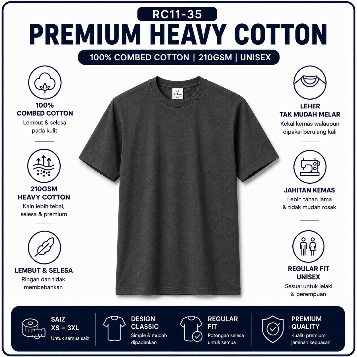Premium Heavy Cotton T-Shirt 210GSM | 4 Helai RM100 | Original RM35/Helai