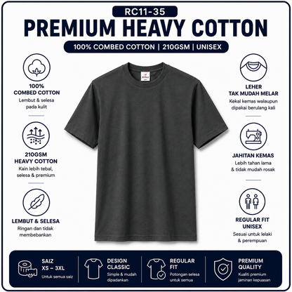 Premium Heavy Cotton T-Shirt 210GSM | 4 Helai RM100 | Original RM35/Helai
