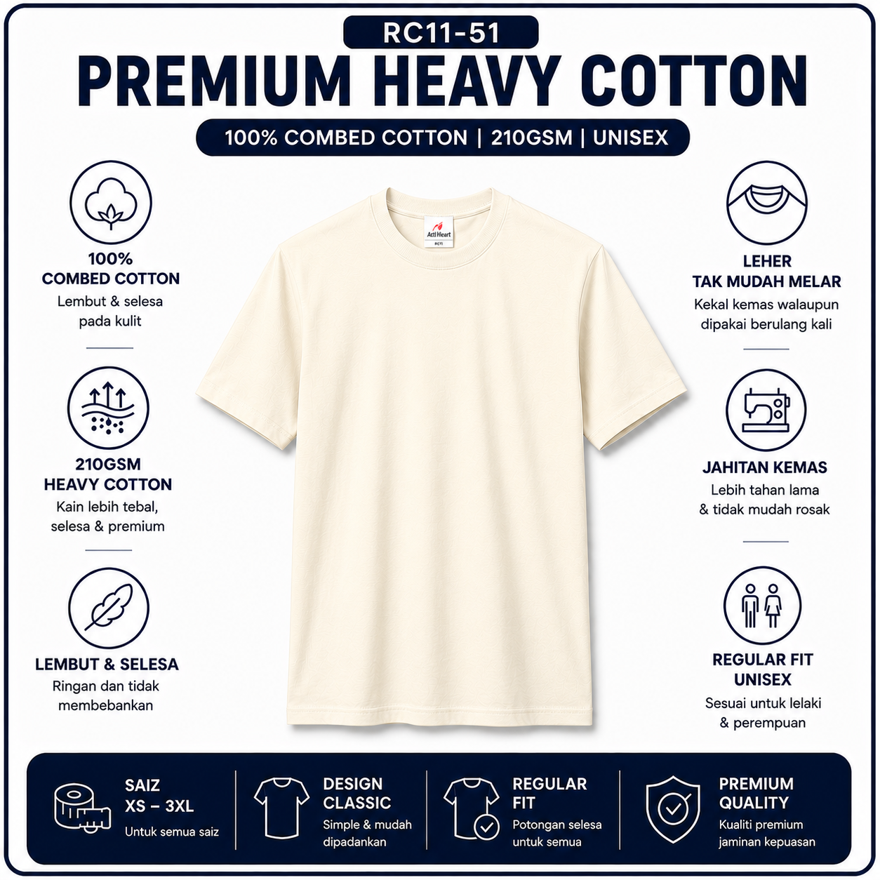 Premium Heavy Cotton T-Shirt 210GSM | 4 Helai RM100 | Original RM35/Helai