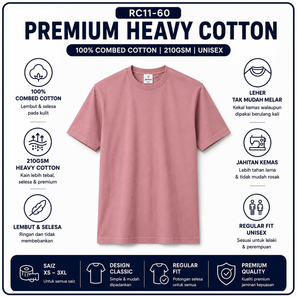 Premium Heavy Cotton T-Shirt 210GSM | 4 Helai RM100 | Original RM35/Helai