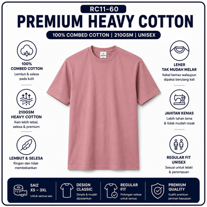 Premium Heavy Cotton T-Shirt 210GSM | 4 Helai RM100 | Original RM35/Helai