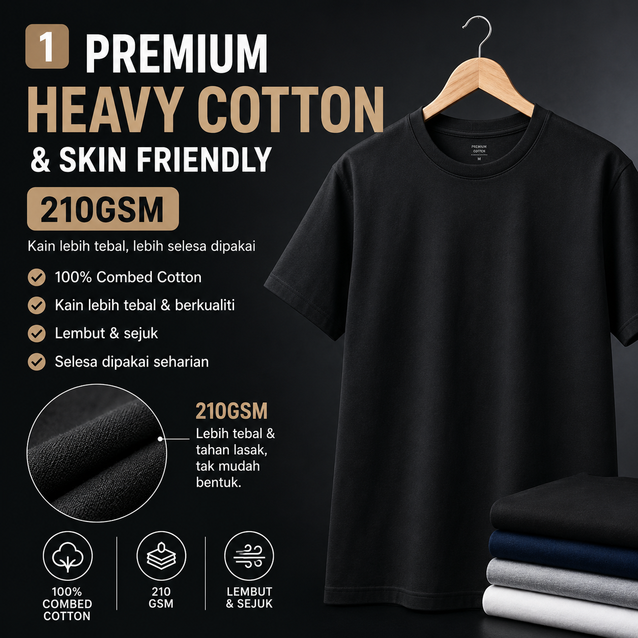 Premium Heavy Cotton T-Shirt 210GSM | 4 Helai RM100 | Original RM35/Helai